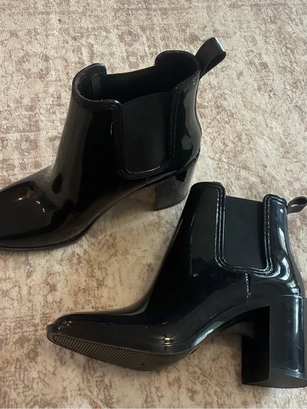 Jefferey Campbell Hurricane Black Shiny Patent Leather Chelsea Ankle Bootie Sz 8